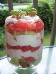 Десерт из творога ,грейфрута,дыни и базилика !!