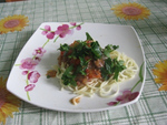 спагетти с тунцом и овощами