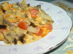 Баклажанно-овощное рагу с картофелем, запеченое в духовке