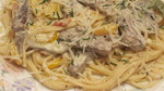 Спагетти с языком, сладким перцем и прованскими травами
